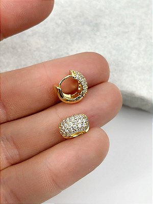 Brinco Argola Cravejado zirconia tipo click - medida 10mm - banho ouro com verniz italiano - 1 par