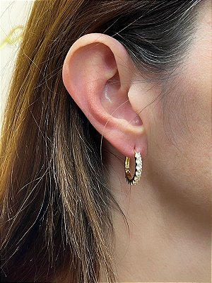 Brinco Argola cravejado zircônia tipo click - medida 20mm - banho ouro com verniz italiano - 1 par