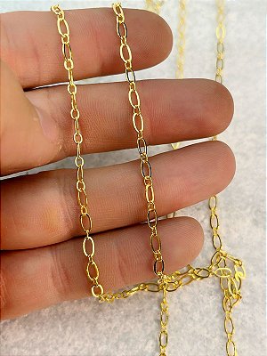 Corrente Cartier diamantada intercalada cadeado - Banho ouro 2 milésimos com verniz italiano - 1 metro
