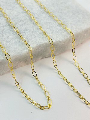 Corrente Cartier diamantada intercalada cadeado - Banho ouro 2 milésimos com verniz italiano - 1 metro
