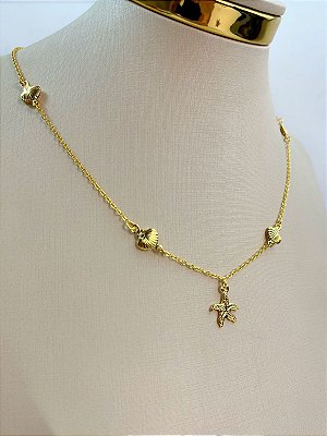 Colar Concha Estrela do mar - banho ouro 2 milésimos com verniz italiano - 1 unidade 40cm com extensora