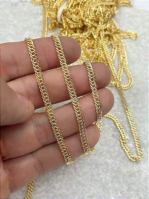 Corrente Grume Dupla diamantada banho ouro 2 milésimos com verniz italiano - 1 Metro