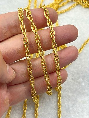 Corrente tipo cordao baiano - entrelaçada - Aluminio anodizada em ouro - 1 metro