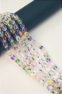 Fio Tubo Cristal Facetado 8mm Olho grego - 01 Fio