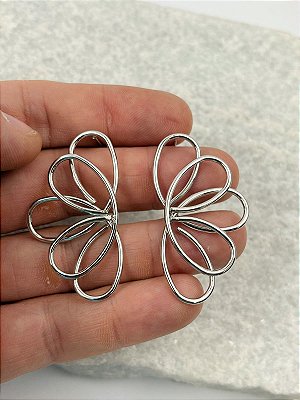 Brinco MEIA FLOR VAZADO orgânico banho niquel diamante - 1 par