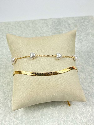 Pulseira coracao perola banho ouro com verniz - 1 unidade