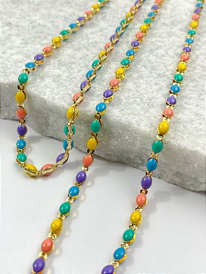 Corrente Colorida verão banho ouro 2 milésimos com verniz italiano - 1 metro