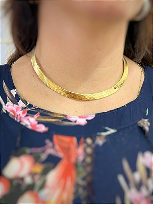Colar Fita 6mm banho ouro com fecho italiano - 1 unidade