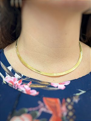 Colar Fita 4mm banho ouro com fecho italiano - 1 unidade