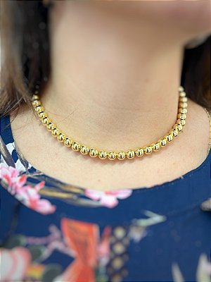 Colar Bolinhas 8mm banho ouro com fecho lagosta e extensora - 1 unidade