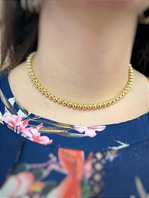Colar Bolinhas 6mm banho ouro com fecho lagosta e extensora - 1 unidade