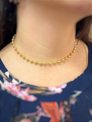 Colar Bolinhas 4mm banho ouro com fecho lagosta e extensora - 1 unidade