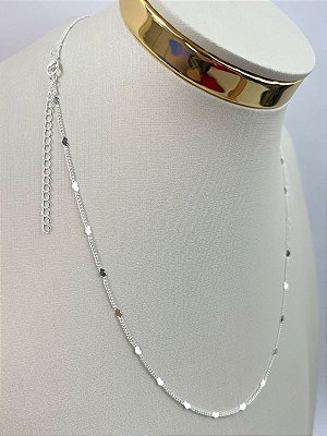 Colar grume coraçao medida 40cm mais extensora Banho Prata 925 Semijoia 50 milesimos verniz italiano - 1 unidade