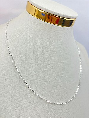 Colar Cadeado diamantada medida 40cm mais extensora Banho Prata 925 Semijoia 50 milesimos verniz italiano - 1 unidade