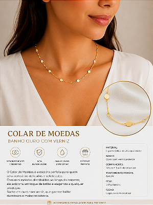 Choker Moedas Banho ouro 2 milésimos e verniz italiano - medida 40cm - 1 unidade