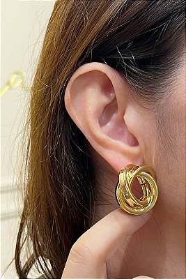 Brinco Argola Dupla organico Banho ouro com tarraxa Banho Ouro 2 milésimos com verniz italiano - 1 par