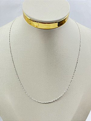 Colar diamantada Prata 60 cm - Banho Prata 925 semijoia camada de 50 milésimos com verniz - 1 unidade