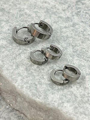 Trio Brinco Argola Aço Inox tipo click - antialergico - P M G - 3 pares