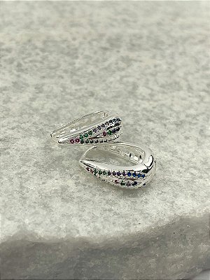 Brinco Argola Gota Cravejado zirconia Banho Prata 925 Semijoa 50 milésimos de camada e verniz italiano - 1 par