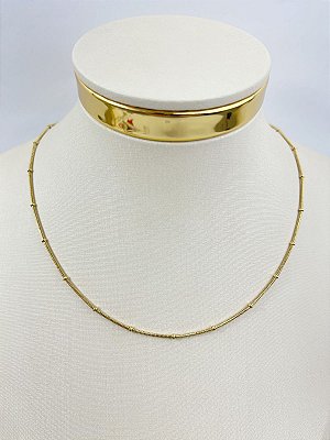 Colar Rabo de rato com bolinha aço inox dourada - 40cm mais extensora - 1 unidade antialergico