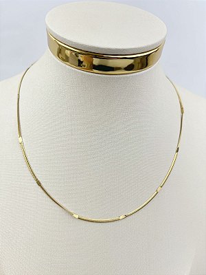 Colar Fita com detalhe aço inox dourada - 40cm mais extensora - 1 unidade antialergico