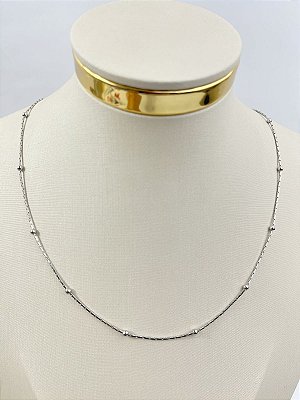 Colar laminada com bolinha aço inox - 50cm - 1 unidade antialergico