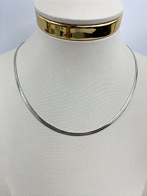 Colar Aço Inox Fita 3mm - medida 40cm com Extensora - 1 Unidade