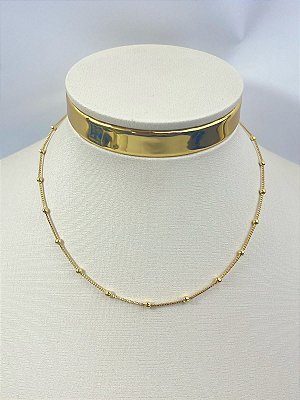 Choker veneziana com bolinha com 35cm e extensora - banho ouro 2 milésimos com verniz italiano - 1 unidade