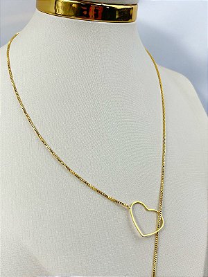 Colar Gravatinha Coracao veneziana com 70cm - banho ouro 2 milésimos com verniz italiano - 1 unidade