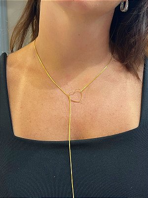 Colar Gravatinha Coracao veneziana com 70cm - banho ouro 2 milésimos com verniz italiano - 1 unidade