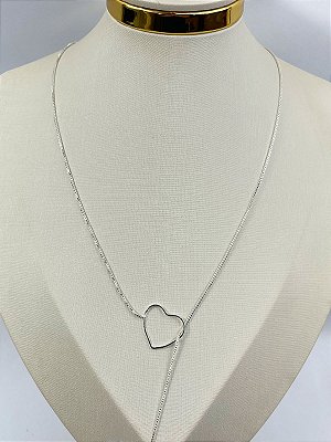 Colar Gravatinha Coracao veneziana com 70cm - banho Prata Semijoia 925 camada 50 milésimos com verniz italiano - 1 unidade