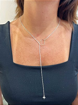 Colar Gravatinha Coracao veneziana com 70cm - banho Prata Semijoia 925 camada 50 milésimos com verniz italiano - 1 unidade