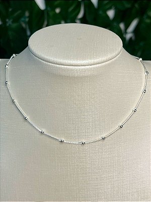 Choker veneziana com bolinha com 35cm e extensora - banho Prata Semijoia 925 com 50 milésimos e verniz italiano - 1 unidade