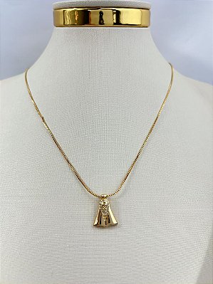 Colar veneziana pingente Aparecida com zirconia - 40cm mais extensora - banho ouro 2 milesimos com verniz