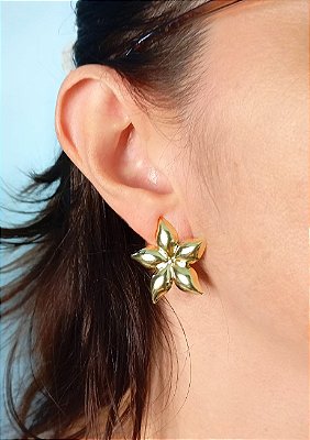 Brinco Flor banho ouro 2 milésimos com verniz protetivo - 1 par