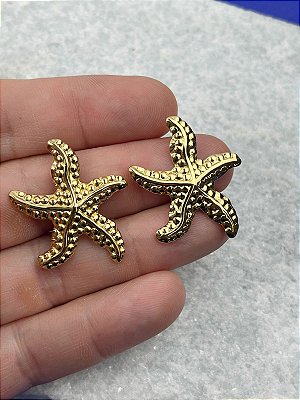Brinco Estrela do Mar Aço inox dourado - 1 par