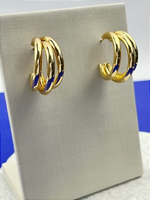 Brinco Argola Tripla banho ouro com verniz - 1 par