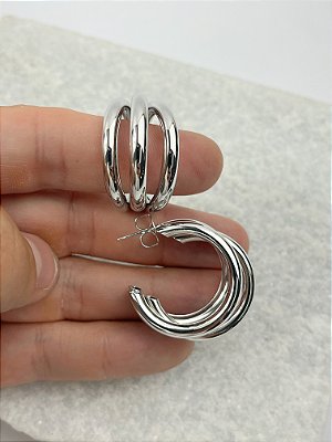 Brinco Argola Tripla banho diamante com verniz - 1 par
