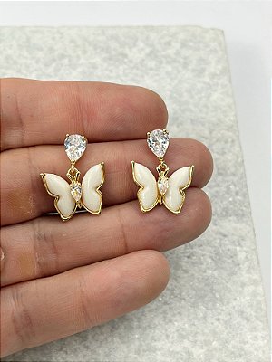 Brinco Borboleta com Zirconia banho ouro com verniz - 1 par