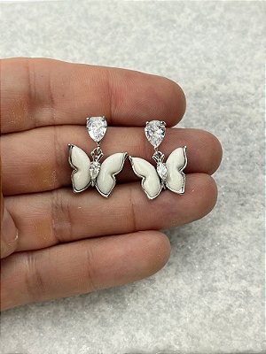 Brinco Borboleta com Zirconia banho diamante com verniz - 1 par