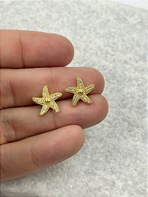 Brinco Estrela do mar com Zirconia banho ouro com verniz - 1 par