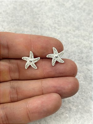 Brinco Estrela do mar com Zirconia banho Prata 925 Semijoia com verniz italiano - 1 par