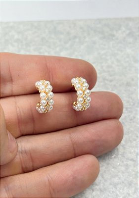 Brinco Argola com e pérola e Zirconia banho ouro com verniz italiano - 1 par