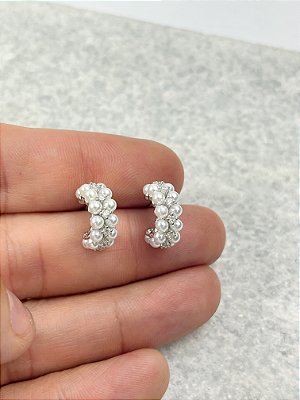 Brinco Argola com e pérola e Zirconia banho diamante com verniz italiano - 1 par