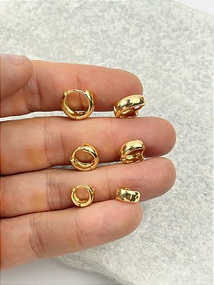 Trio Brinco Argola click banho ouro com verniz italiano - 3 pares