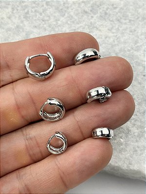 Trio Brinco Argola click banho diamante com verniz italiano - 3 pares