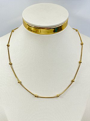 Colar Rabo de Rato com bolinha aço inox dourado medida 45cm - 1 unidade