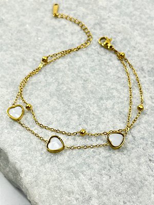 Pulseira Cadeado aço inox dourada com coração medida 17cm - 1 unidade