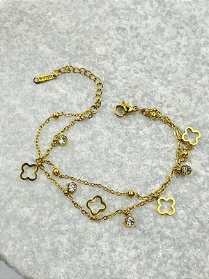 Pulseira Cadeado aço inox dourada com Trevo medida 17cm - 1 unidade