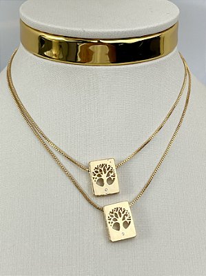Escapulário Árvore da Vida corrente veneziana banho ouro - medida 60cm - 1 unidade